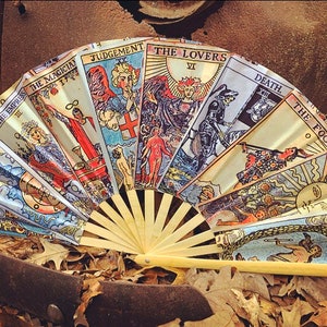 Mystic Tarot Card Hand Fan Bamboo Hand Fan, Music Festival Apparel, Burning Man Necessities, Mystic, Fortune Teller Gift