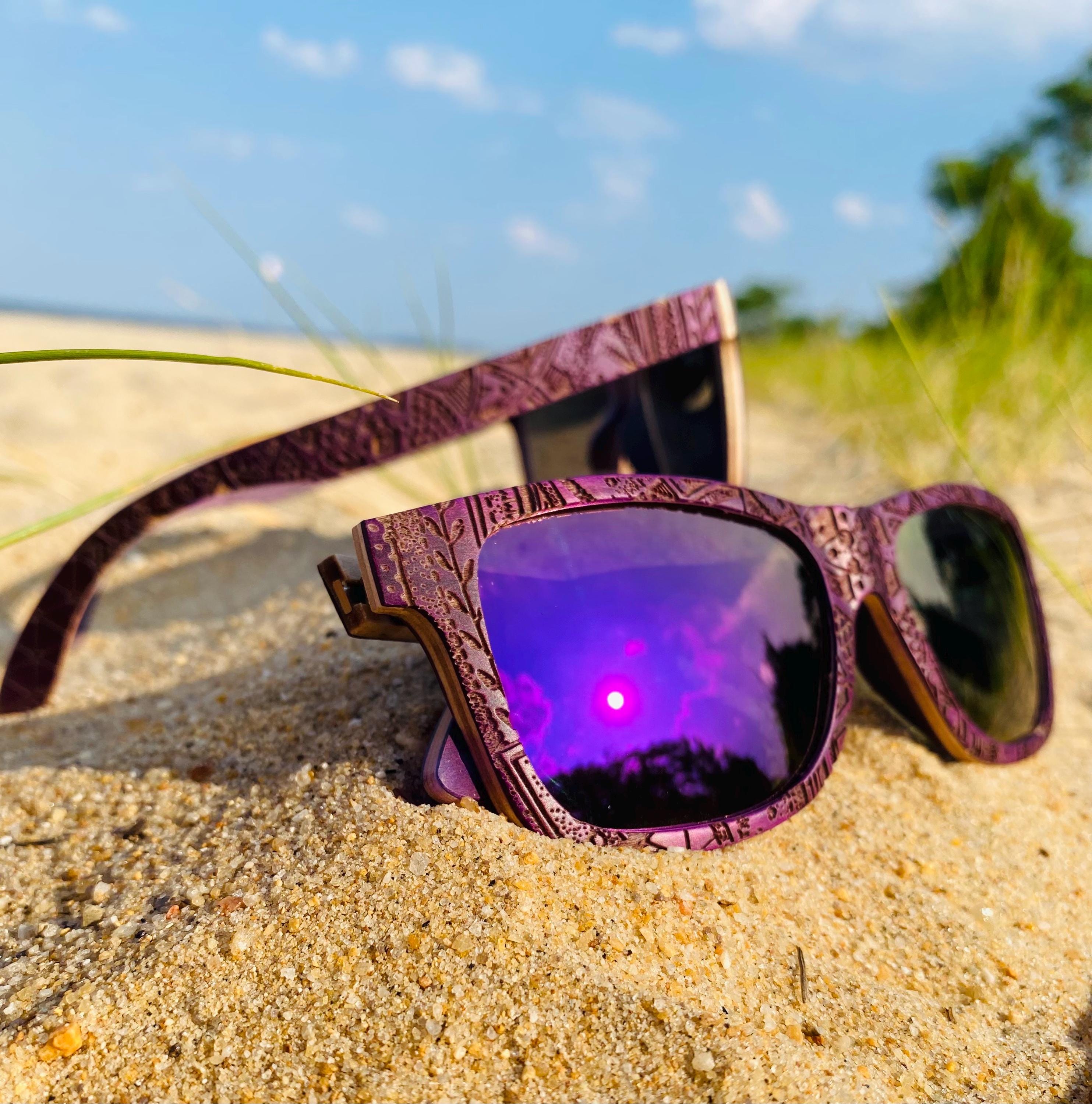 New in box space of Woods Purple Sunglasses in wood frame Vineyard Sun Sunglasses—The Wine Lover main image 4