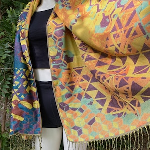 Enlighten Festival Pashmina – Double-Sided Soft Pashmina, Metatron’s Cube & Sacred Geometry Design, Festival Fashion Accessory
