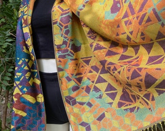 Double-Sided Festival Pashmina – Sacred Geometry, Metatron's Cube Design