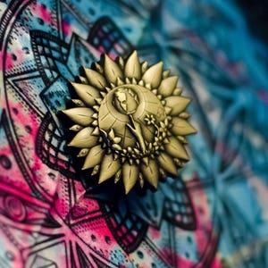 Earth Day Sunflower Lapel Pin – 3D Planet Earth Design, Nickel Alloy with Antique Gold Finish, Artist Adam Riddle, Support the Environment