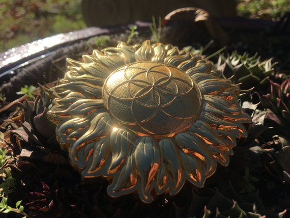 Sunflower Seed of Life Belt Buckle - 18k Gold Plated, Sacred Geometry