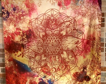 Lotus Interfaith Tapestry, Sacred Geometry Art, Spiritual Decor