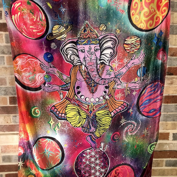 Lord Ganesh Tapestry Metaphysical Hindu Inspired Interfaith Sacred Geometry Tapestry