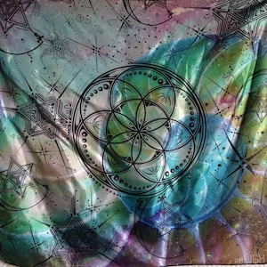 Seed Star, Seed Of Life And Merkaba Tapestry. Original Sacred Geometry Tapestries and Bandanas by Enlighten