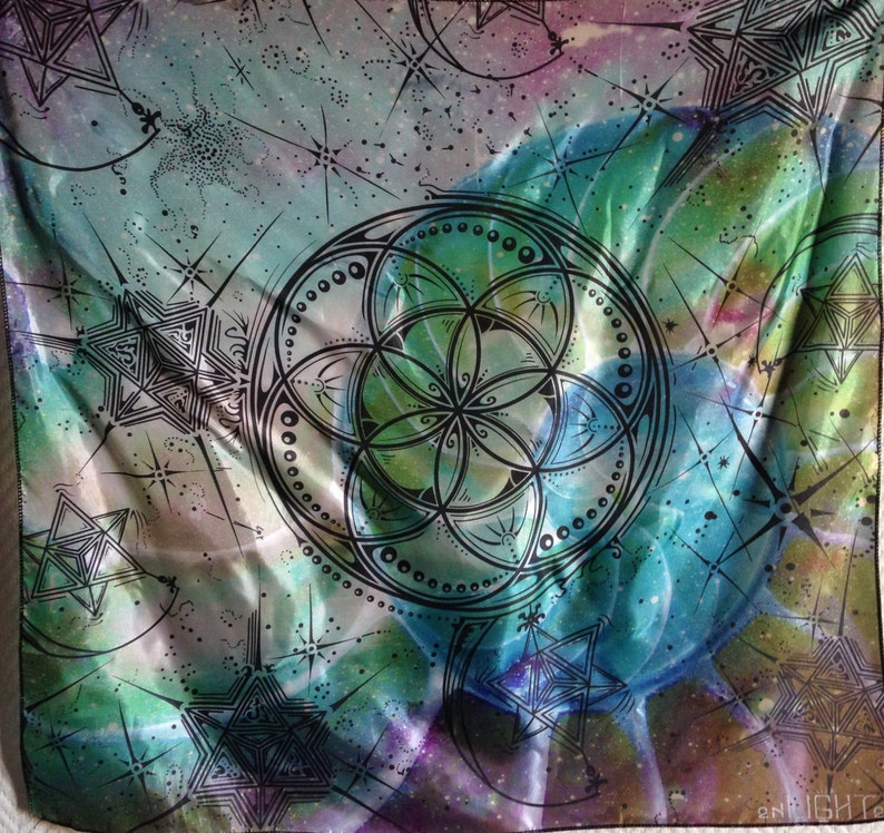 Seed Star, Seed Of Life And Merkaba Tapestry. Original Sacred Geometry Tapestries and Bandanas by Enlighten 