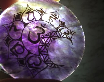 Chakra Amethyst Pendant – Sacred Geometry 18kt Gold Inlay Necklace
