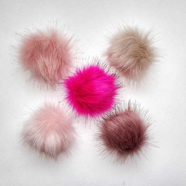 Pink faux fur pompo. furry accessory. DIY pompom. 3.6inch pom. Fluffy PomPom with Elastic Loop for Hats Keychains Scarves shoes. Detachable