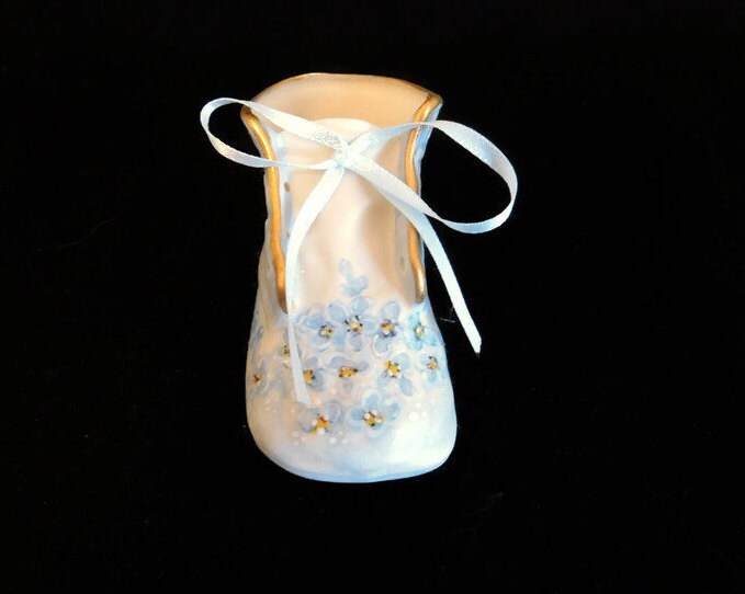 Vintage Porcelain HandPainted Baby Shoe with Blue Flowers
