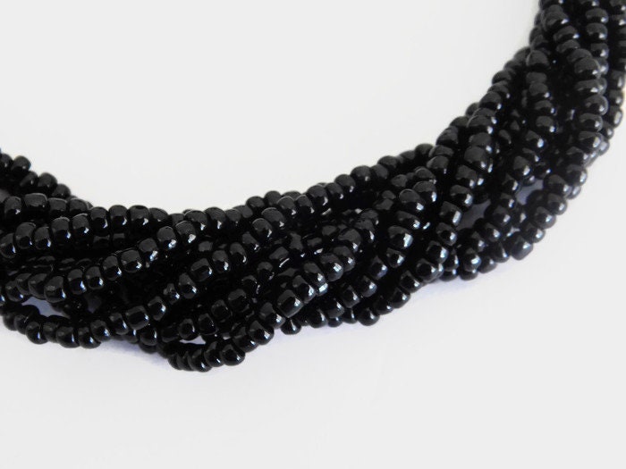 Vintage Signed Trifari Black Seed Bead Several Strand Necklace with ...