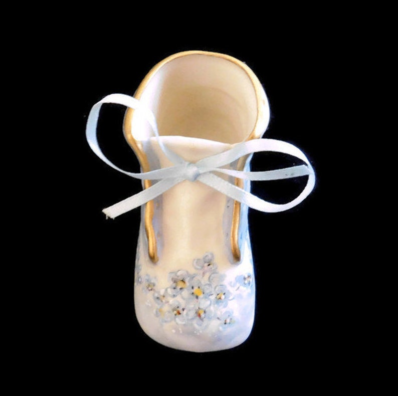 Vintage Porcelain HandPainted Baby Shoe with Blue Flowers