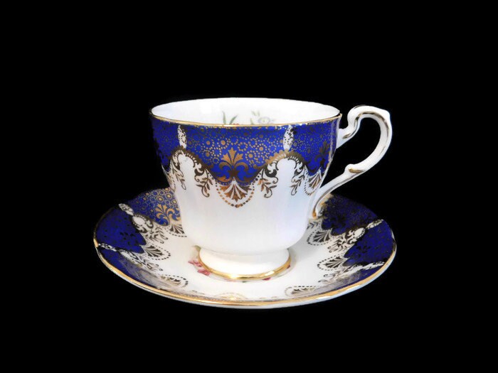 Vintage Paragon Fine Bone China Tea Cup Saucer Cobalt Blue With