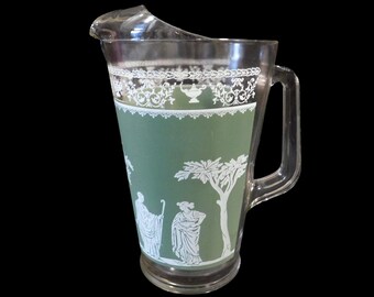 RESERVED for Madison - Vintage Jeanette Hellenic Pitcher, Wedgwood Green, 1960s Grecian, Mid-Century Barware - Vintage Drinkware, Pitchers