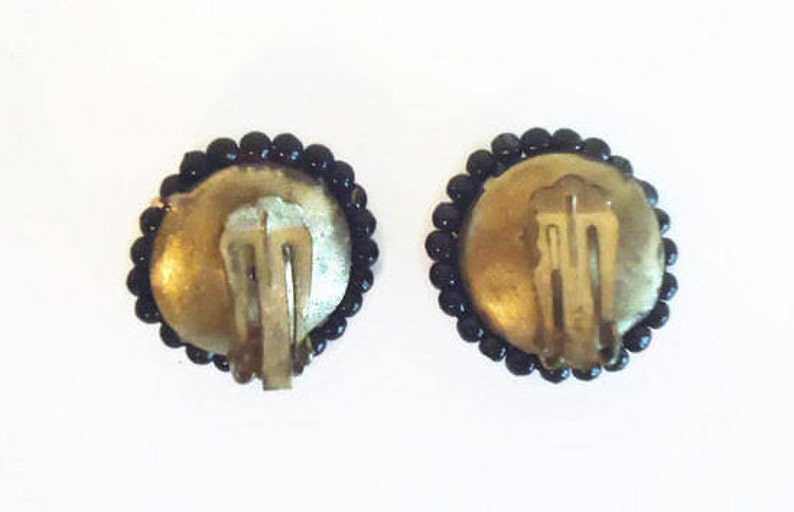 Vintage Blue Rhinestone /& Black Beaded Clip Style Earrings Black Jewelry Beaded Earrings Vintage Earrings Clip On Style Earrings