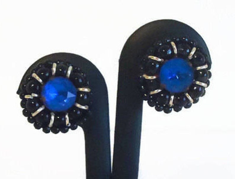 Vintage Blue Rhinestone /& Black Beaded Clip Style Earrings Black Jewelry Beaded Earrings Vintage Earrings Clip On Style Earrings