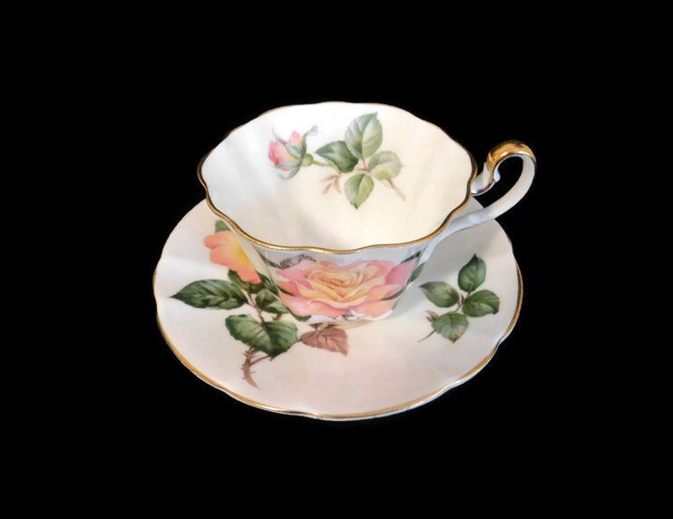 Vintage Adderley Bone China Fluted Tea Cup & Saucer, Peace Featuring a