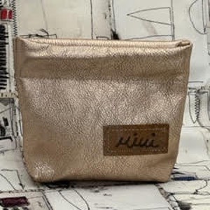 Rose Gold Metallic LEATHER ROLL CLUTCH Snapbag - Designer Print - Stylish and Modern - Purse or Travel Bag - Handmade by Mimi - Bag 18