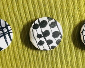 Handmade MARCIA DERSE Fabric Buttons - 1.5&quot; Round Oversized Buttons - SET of 3 - Black & White Prints - Set Number 1