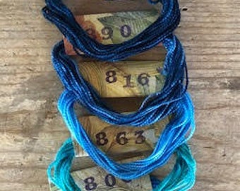 4 PACK Hand Dyed Threads: BLUE - Hand-dyed hombre 100% Perle Cotton #5 embroidery threads - 5 yard Loops