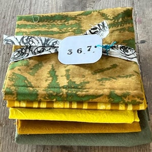 FABRIC BUNDLE 367- Marcia Derse Fabrics + Hand-Dyed 100% Cotton - GREENS/Gold - Mixed Size Pieces- Quilt Fabric Crafting- Modern