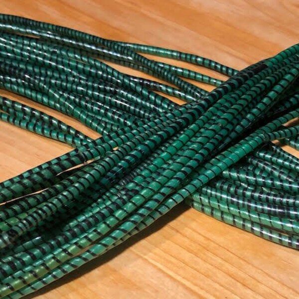 DARK GREEN BLACK Recycled Flip Flop Rubber Strands for Necklaces - Bracelets - Beads - Boho Bracelets, Friendship Bracelets, Beach Bracelets