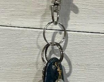 Handmade Small BLUE UPCYCLED DANGLE with "Paper Charm" – Purse Keychain Accessory.  One of a Kind Bag Accessory.