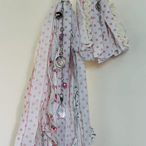 MODERN BOHO Pink TASSLES set of 2 made w/ Upcycled Fabrics + Beads & Charms. Hang on handles for Doors, Purses, Bags. Handmade Shabby Chic!