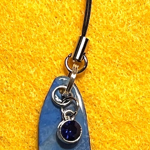 HANDMADE Blue PHONE CHARM made with Handmade a Upcycled Paper Charm + Mini Blue Gemstone. One of a Kind Phone Bling!