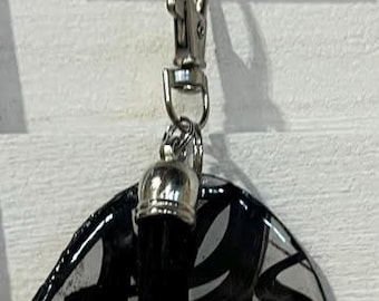 Handmade Small Black + White UPCYCLED DANGLE with "Paper Charm" – Purse Keychain Accessory.  One of a Kind Bag Accessory.