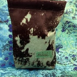 Teal Green Print LEATHER ROLL CLUTCH Snapbag - Designer Print - Stylish and Modern - Purse or Travel Bag - Handmade by Mimi - Bag 12
