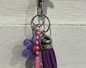 Handmade Small PURPLE UPCYCLED DANGLE with "Paper Charm" – Purse Keychain Accessory.  One of a Kind Bag Accessory.