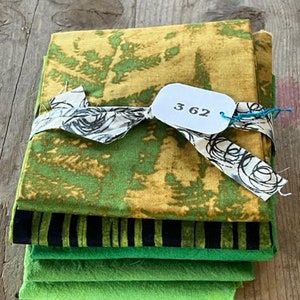 FABRIC BUNDLE 362- Marcia Derse Fabrics + Hand-Dyed 100% Cotton - GREENS/Tan - Mixed Size Pieces- Quilt Fabric Crafting- Modern