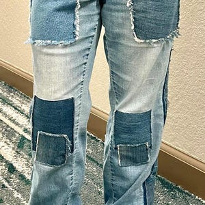 CUSTOM JEANS with patched jean panel inserts and multiple legs patches: provide your own jeans and let me update them! STYLE Name The Mimi