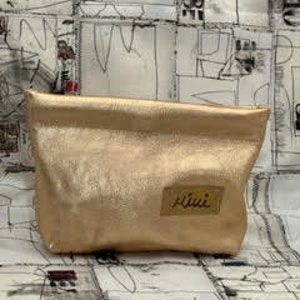 Gold Metallic LEATHER ROLL CLUTCH Snapbag - Designer Print - Stylish and Modern - Purse or Travel Bag - Handmade by Mimi - Bag 16