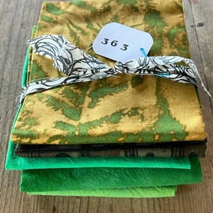 FABRIC BUNDLE 363- Marcia Derse Fabrics + Hand-Dyed 100% Cotton - GREENS/Tan/Olive - Mixed Size Pieces- Quilt Fabric Crafting- Modern