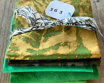 FABRIC BUNDLE 363- Marcia Derse Fabrics + Hand-Dyed 100% Cotton - GREENS/Tan/Olive - Mixed Size Pieces- Quilt Fabric Crafting- Modern