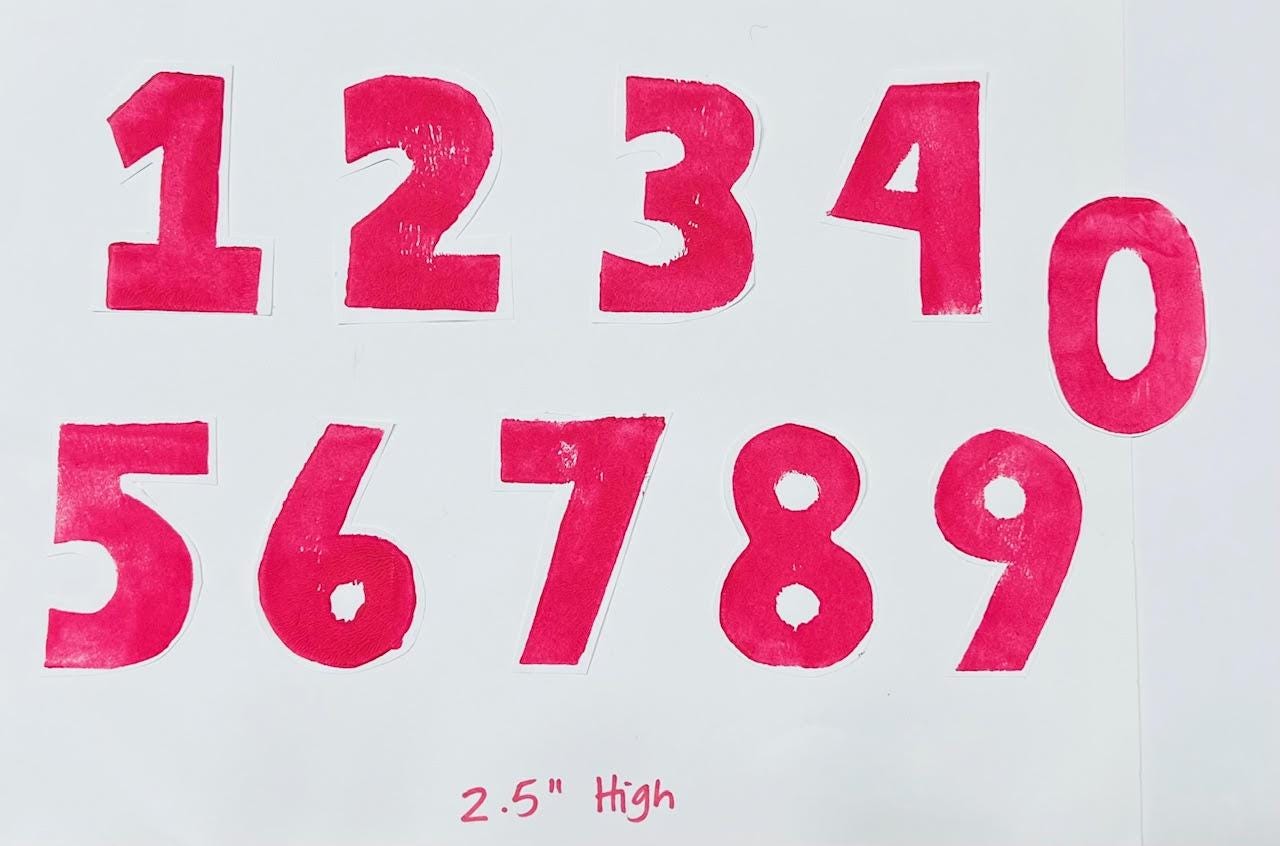 Chunky Script Numbers NUMBERS LARGE Rubber Stamp SET - Full Set of 10 - 2.5