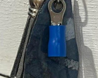 Handmade Small BLUE UPCYCLED DANGLE with "Paper Charm" – Purse Keychain Accessory.  One of a Kind Bag Accessory.