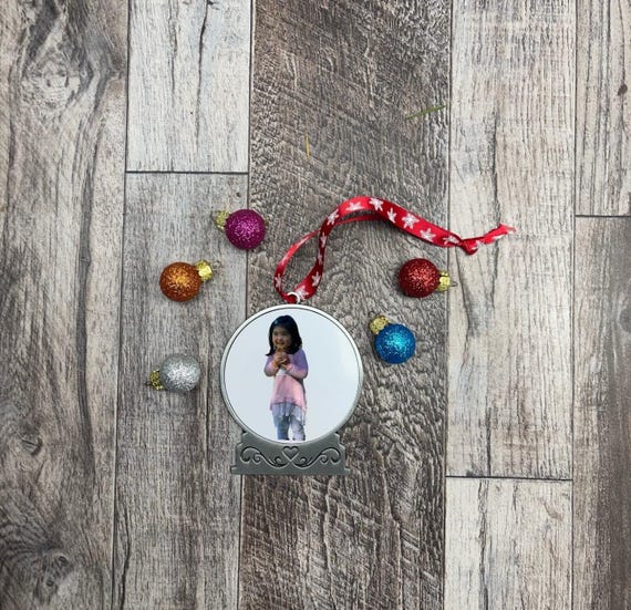 Custom photo ornament, Pewter Snowglobe ornament, photo ornament, picture ornament, snow globe ornament, Back Laser Engraving Available!