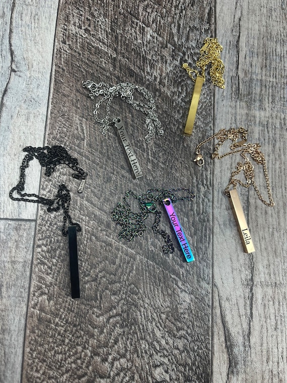 Personalized Engraving,Customize Name Bar Necklace Square 3D Bar Custom Name Necklace Stainless Steel Pendant Women/Men Wedding Gifts