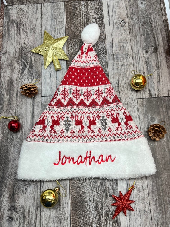 Custom Embroidered Personalized Patterned Santa Hat - Approx 17" - FREE SHIPPING!