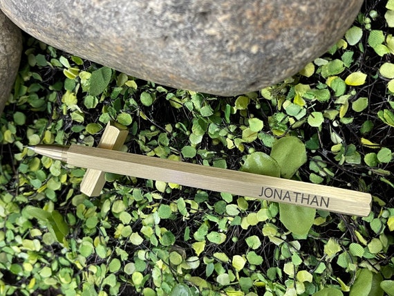 Handmade Minimalist Brass Hexagonal Pen Rollerball Custom Laser Engraved with Gift Pouch FREE Second Engraving Location!! Retirement Gift