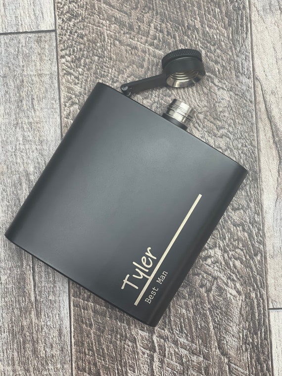 Groomsman Gift Flask Personalized Engraved Best Man Women Bridesmaid Batchelor Party Proposal Wedding Favors Matte Black