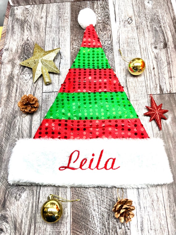 Custom Embroidered Personalized Sequin Santa Hat - Approx 16" - FREE SHIPPING!