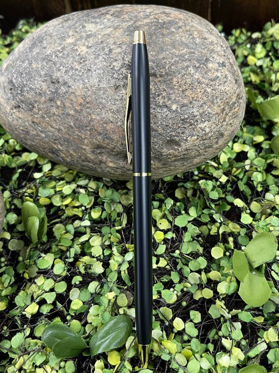 High Quality Thin All Metal Black w/ Gold Trim Laser Engraved Pen - Perfect for Purse or Uniform Pocket