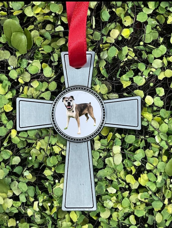 Pewter Cross Photo Ornament, Memorial Photo Ornament, Pet Memorial Ornament, Back engraving available! FREE SHIPPING!