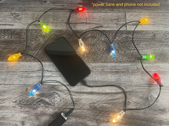 Christmas Lights Phone Charger - Lights Actually Light Up While Charging! - Perfect Stocking Stuffer