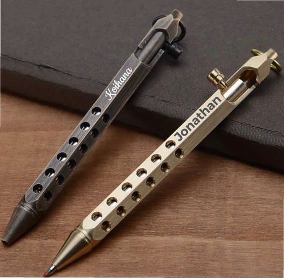 Handmade Custom Laser Engraved Brass EDC Tactical Bolt Action Pen Rollerball Executive EDC Military Dad - Brass or Gunmetal