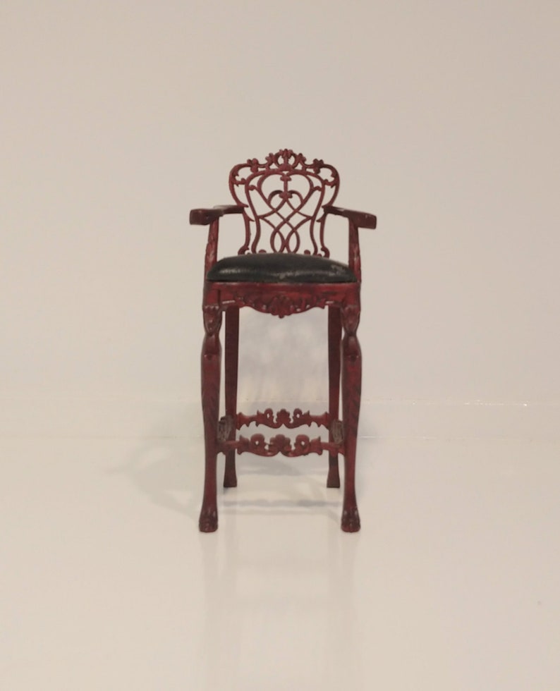 1:12 Dollhouse Miniature Doll Furniture Carved Wooden White Stool High Chair \