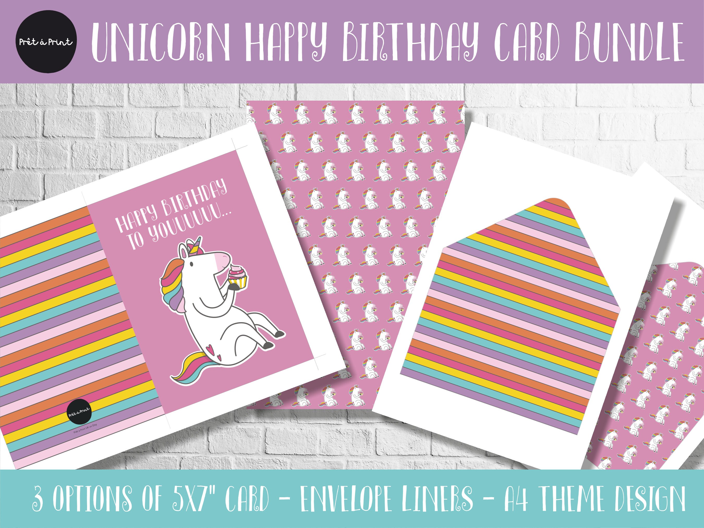Unicorn Happy Birthday Card | Printable Unicorn Birthday Card Bundle ...